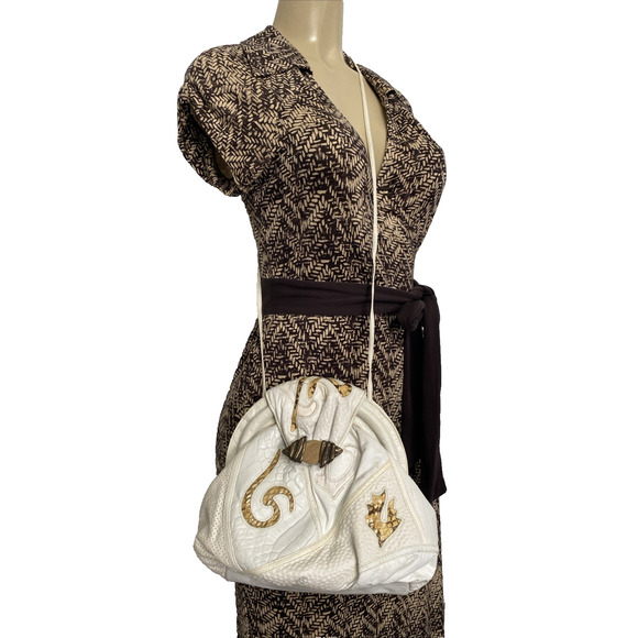 SHARIF Bag Handbag Purse Shoulder Snake Print White Crossbody White Coin Purse - Picture 14 of 15